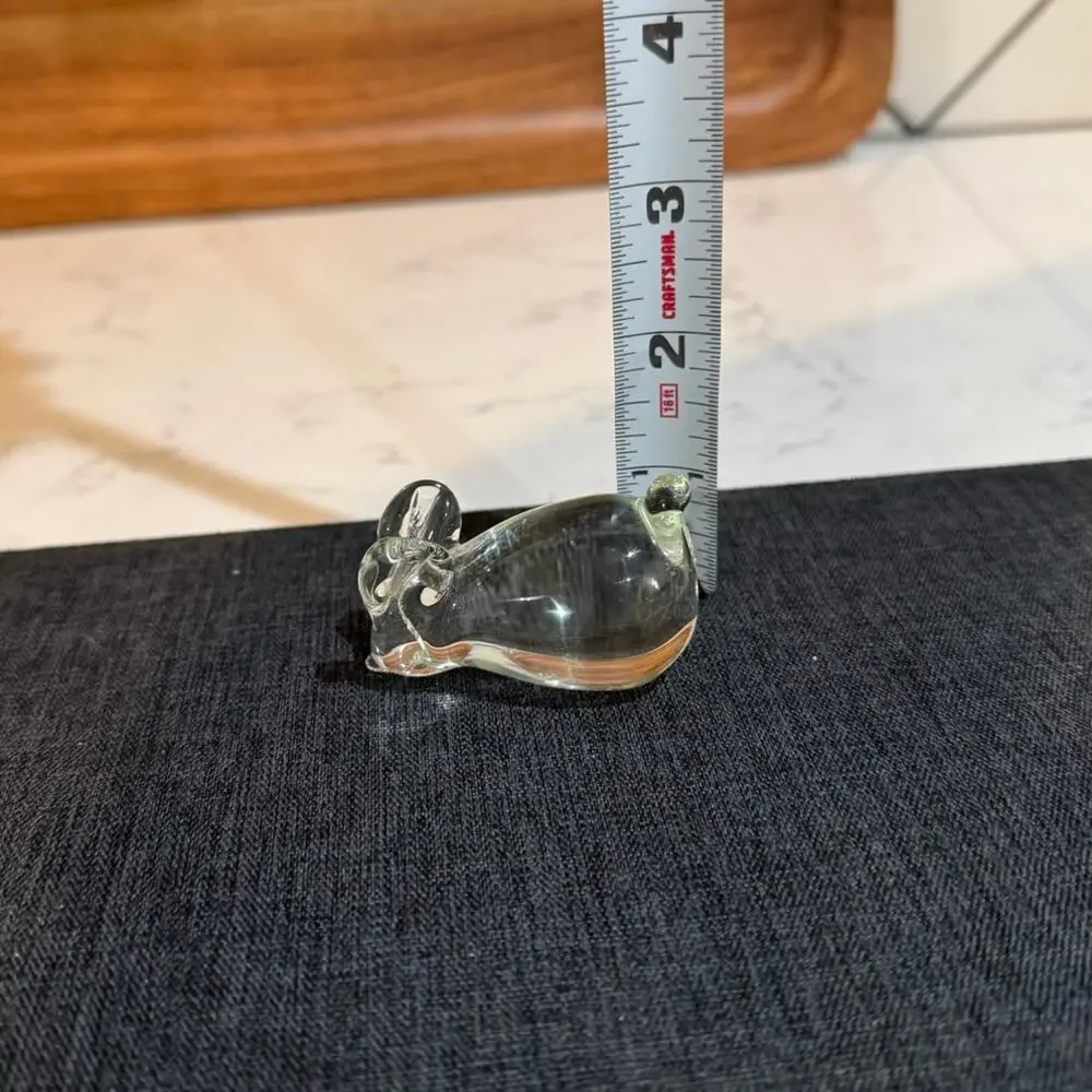 Vintage clear crystal glass hand blown mouse figurine paperweight ring holder